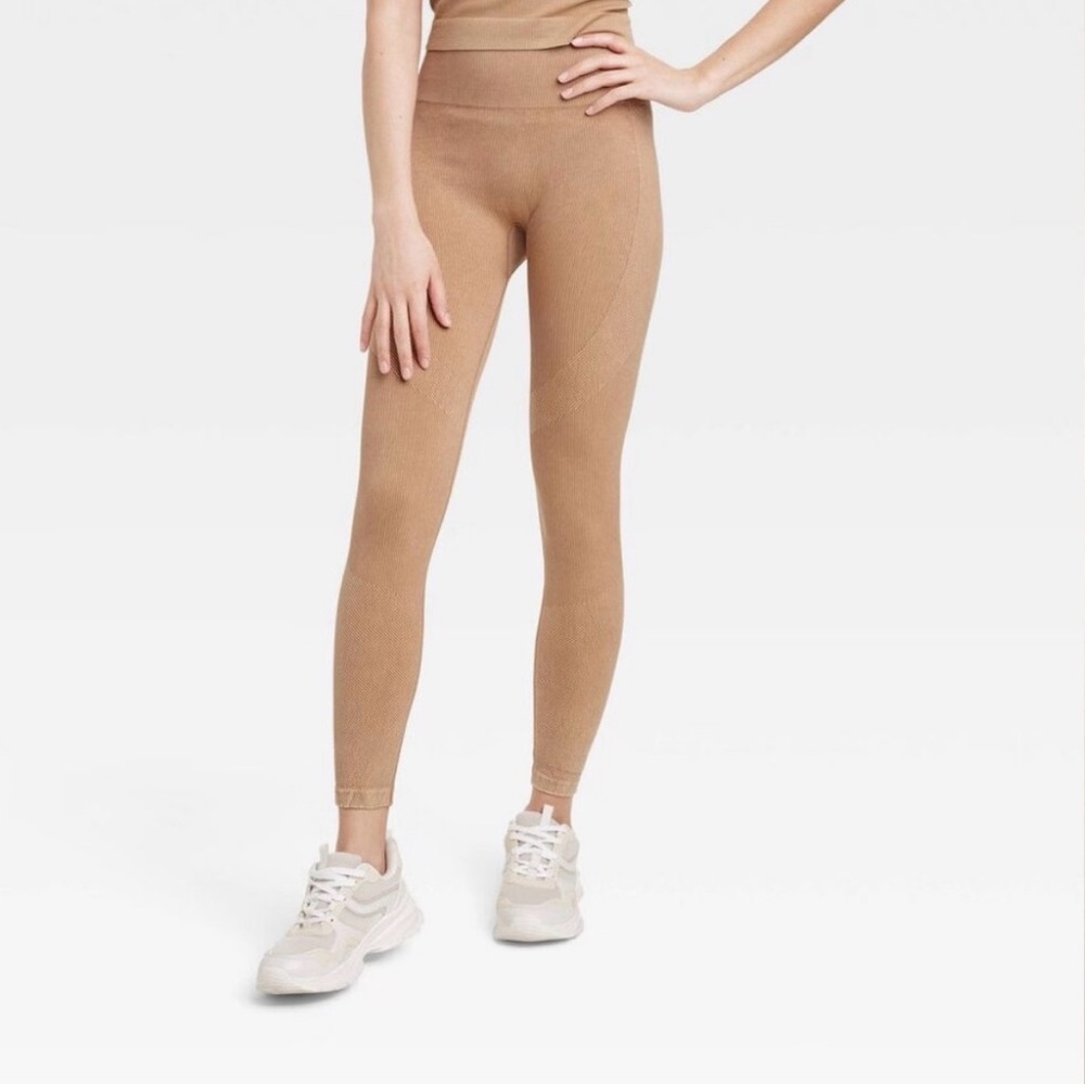 JoyLab Ribbed High-Waist Leggings in Camel Brown